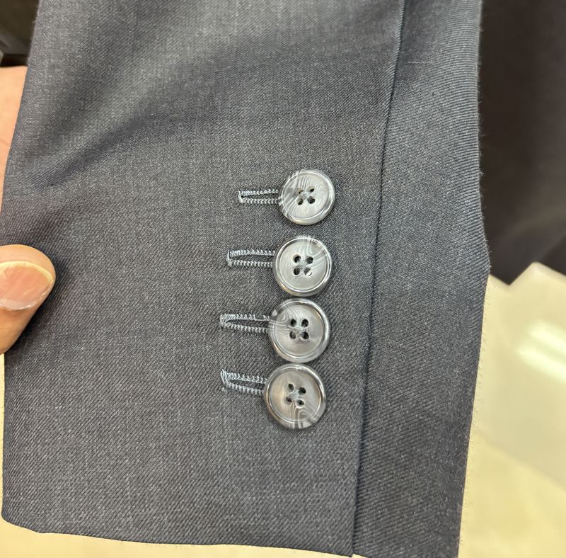 Cuff buttons on a grey jacket